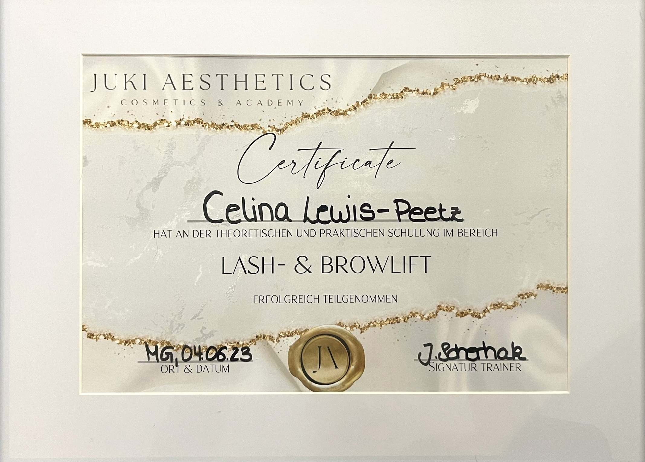 Zerifikat Lash & Brow Lift - Lewis Lashes Cosmetic Lounge